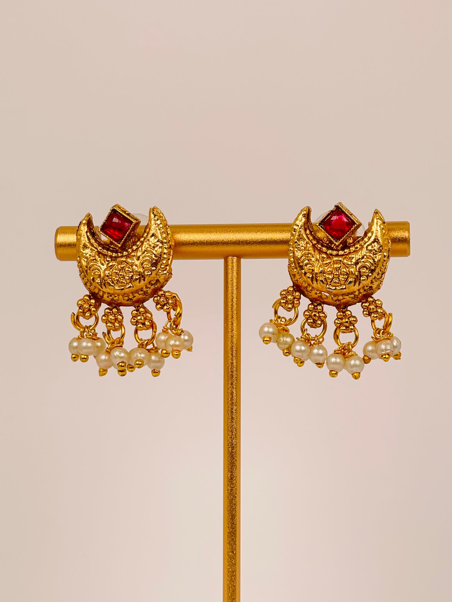 Chandrakala Ruby - Stone Gold Beaded Necklace Set