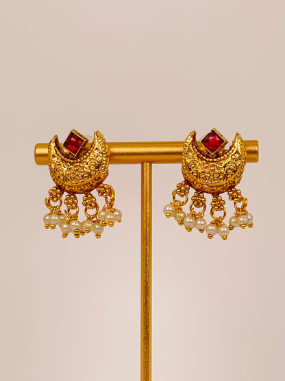 Chandrakala Ruby - Stone Gold Beaded Necklace Set