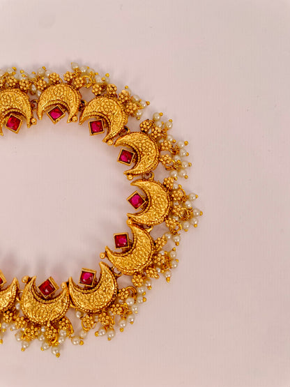 Chandrakala Ruby - Stone Gold Beaded Necklace Set