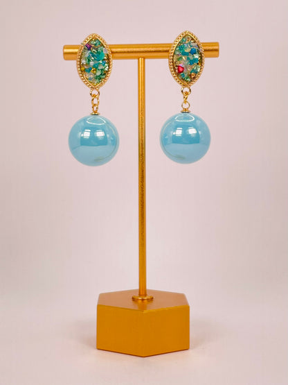 Nisa - Multicolour Stone Blue Pearl Earring