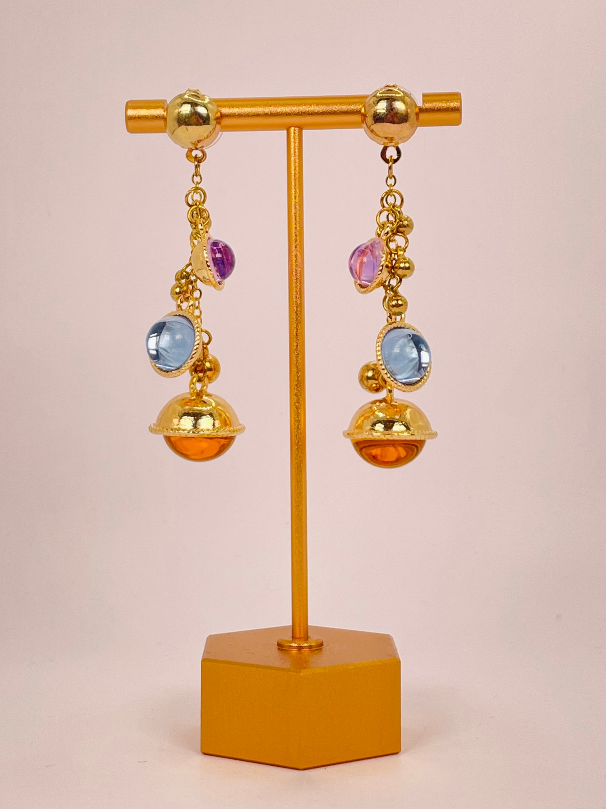 Riva Glow - Lilac-Blue-Orange Ball Gold Earring