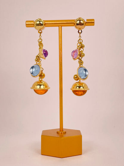 Riva Glow - Lilac-Blue-Orange Ball Gold Earring