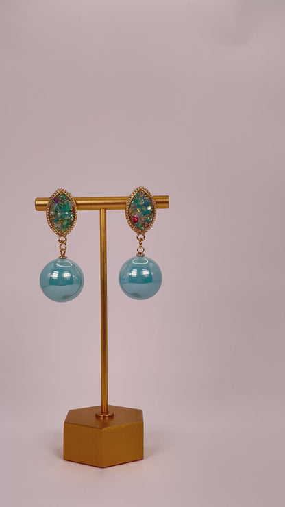Nisa - Multicolour Stone Blue Pearl Earring