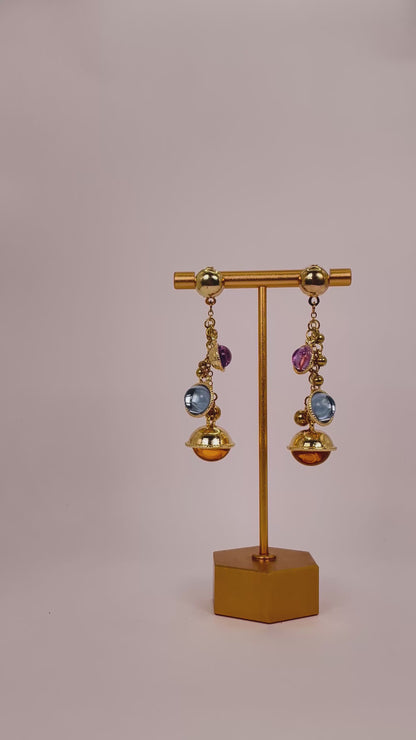 Riva Glow - Lilac-Blue-Orange Ball Gold Earring