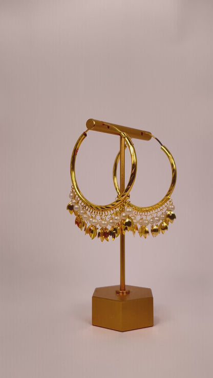 Saanvi Hoops - Gold Leaf Pearl Hoops