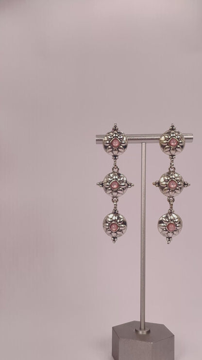 Amaya Peach - Oxidized 3 Layer Peach Floral Earring